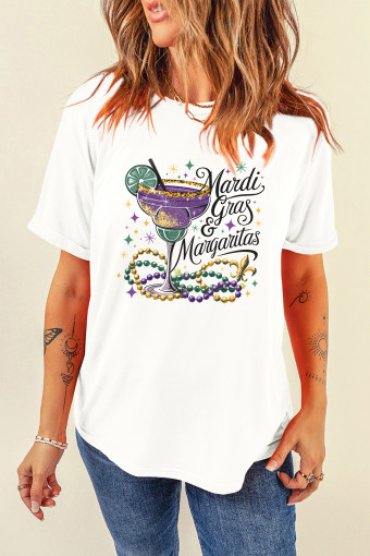 White Mardi Gras Margaritas Cheerful Graphic Tee