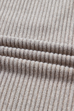 Simply Taupe Ribbed V Neck Contrast Ribbon Bow Back Drop Shoulder Long Sleeve Top