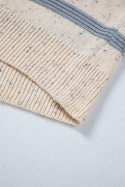 Beige Stripe Exposed Seam Drop Shoulder Heathered Knit Sweater