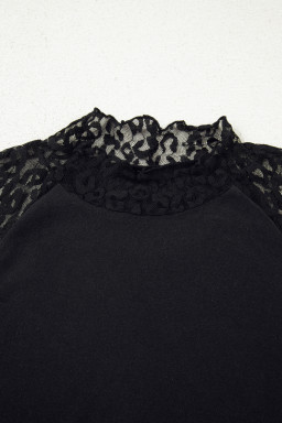 Black Leopard Mesh Patchwork Knit Long Sleeve Top