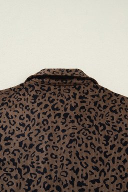 Brown Leopard Print Quarter Zip Corduroy Sweatshirt