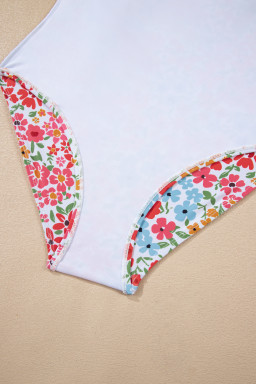 Red Floral Print Ricrac Trim Spaghetti Strap One Piece Swim Dress