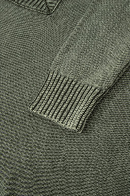 Four Leaf Clover Mineral Wash V Neck Knit Exposed Seam Drop Shoulder Loose Sweater