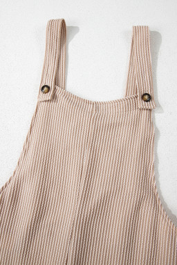 Parchment Ribbed Knit Patched Pocket Wide Leg Overalls