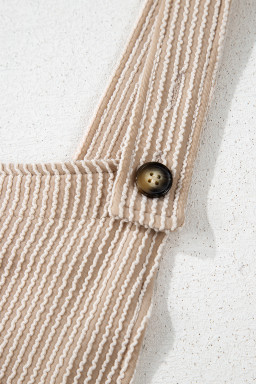 Parchment Ribbed Knit Patched Pocket Wide Leg Overalls