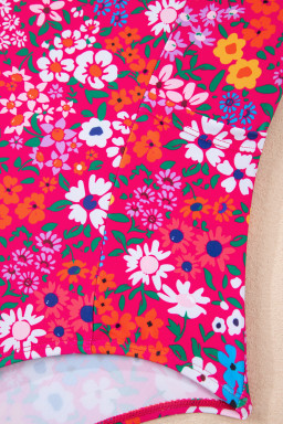 Rose Floral Print Ricrac Trim Spaghetti Strap One Piece Swim Dress