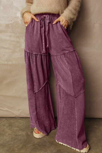 Wild Ginger  Careys Mineral Wash Tiered Wide Leg Patchwork Drawstring Pants