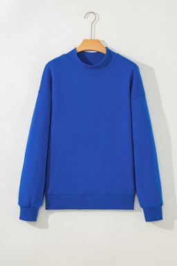 Dark Blue Solid Color Oversized Mock Neck Sweatshirt