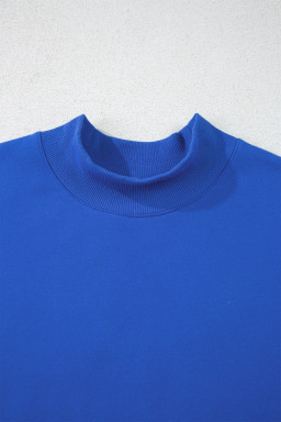 Dark Blue Solid Color Oversized Mock Neck Sweatshirt