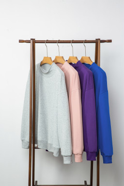 Dark Blue Solid Color Oversized Mock Neck Sweatshirt