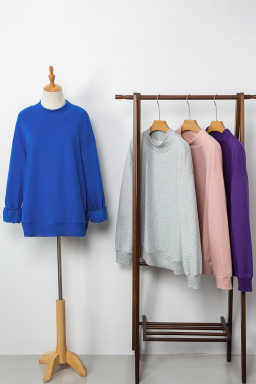 Dark Blue Solid Color Oversized Mock Neck Sweatshirt