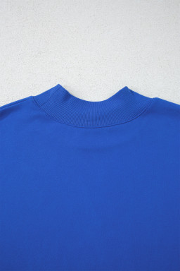 Dark Blue Solid Color Oversized Mock Neck Sweatshirt