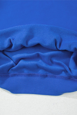 Dark Blue Solid Color Oversized Mock Neck Sweatshirt