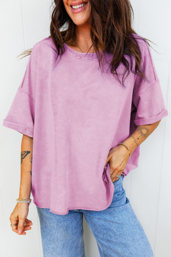 Lavendula Mineral Wash Drop Shoulder Raw Edge Loose Tee