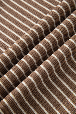 Khaki Stripe Crew Neck Tee Drawstring Waist Cropped Pants Set