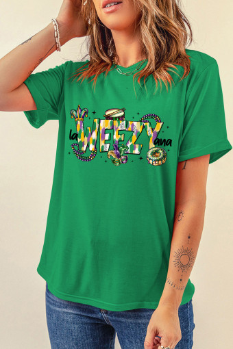 Bright Green WEEZY Graphic Festive Holiday Mardi Gras T Shirt