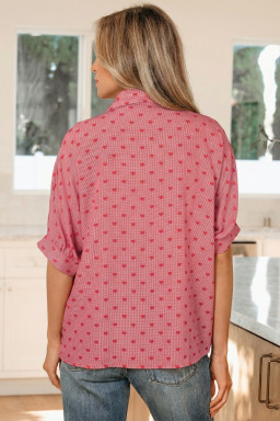 Red Heart Shape Print Half Sleeve Loose Valentine Shirt
