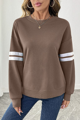 Dark Khaki Oversize Varsity Striped Drop Shoulder Sweatshirt