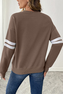 Dark Khaki Oversize Varsity Striped Drop Shoulder Sweatshirt