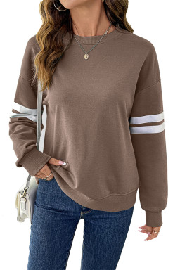 Dark Khaki Oversize Varsity Striped Drop Shoulder Sweatshirt