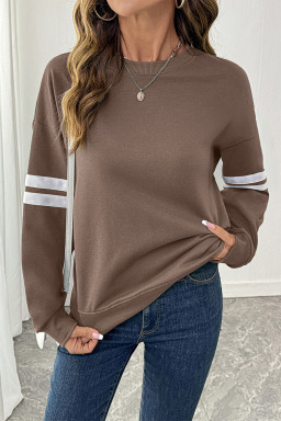 Dark Khaki Oversize Varsity Striped Drop Shoulder Sweatshirt