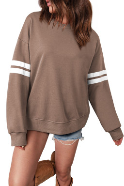 Dark Khaki Oversize Varsity Striped Drop Shoulder Sweatshirt