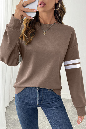 Dark Khaki Oversize Varsity Striped Drop Shoulder Sweatshirt