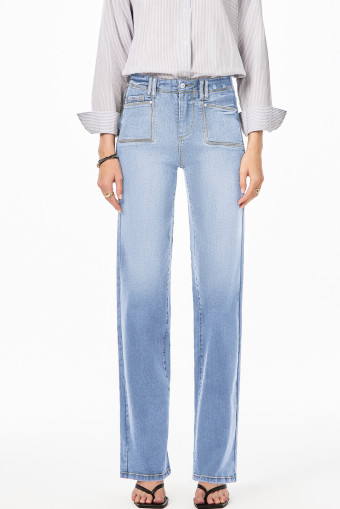 Beau Blue Loose Straight Leg Cropped High Waist Jeans