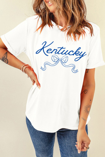 White Kentucky Bow Printed Casual T Shirt