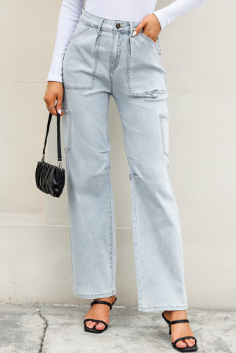 Sky Blue Multi Pocketed Y2K Street Fashion Shift Jeans