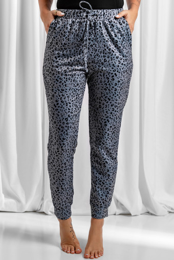 Gray Leopard Elastic Waist Casual Joggers