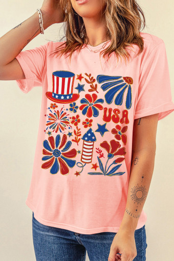 Pink USA Independent Day Celebration Graphic Tee