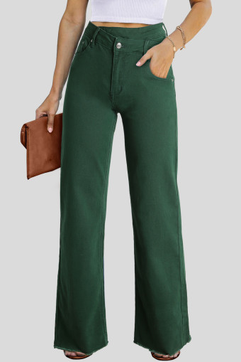 Green Crossed Waist Raw Hem Shift Jeans