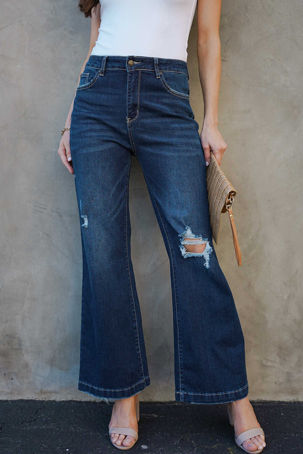 Real Teal High Rise Ripped Bell Bottom Jeans