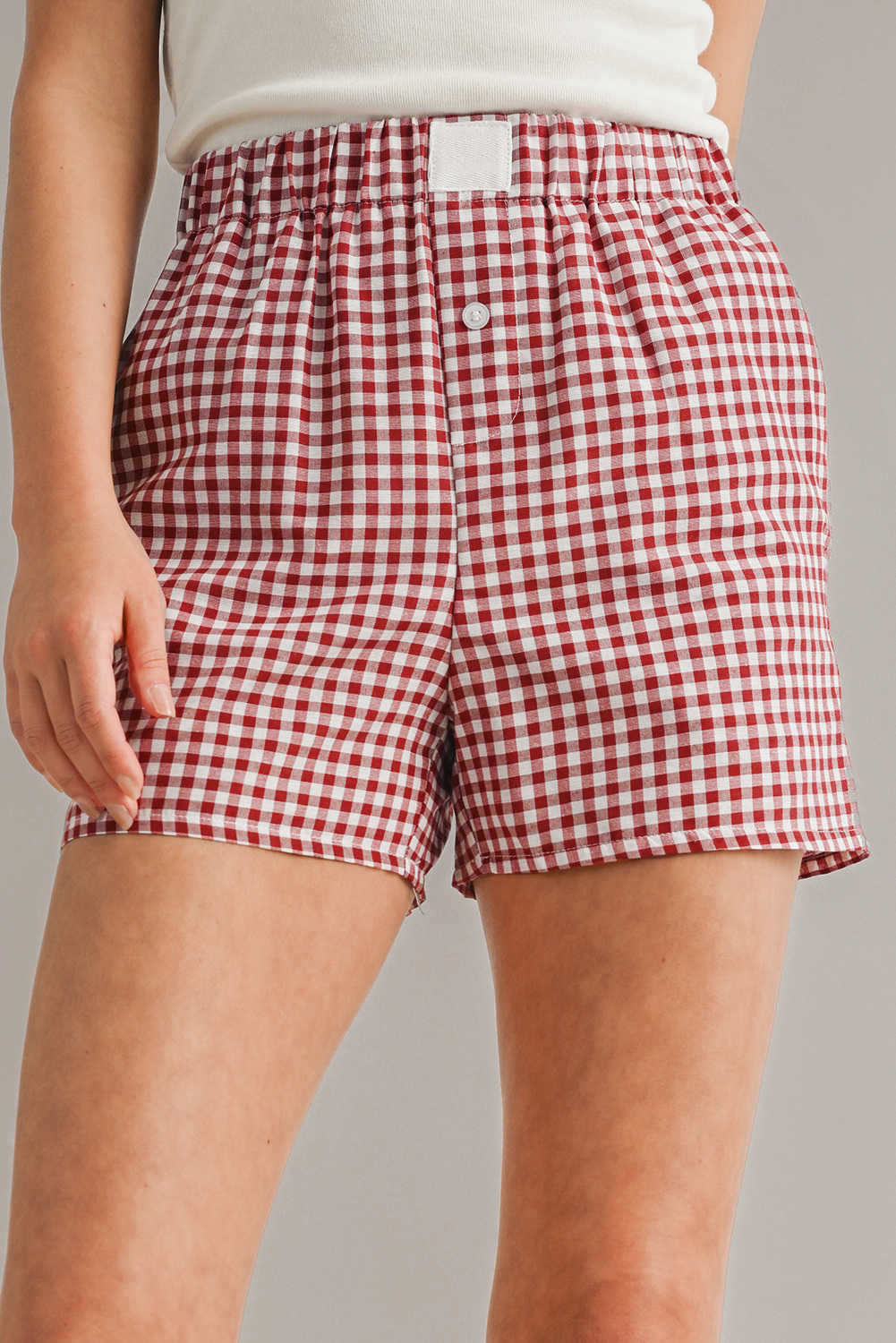 Red Gingham Printed High Waist Shorts