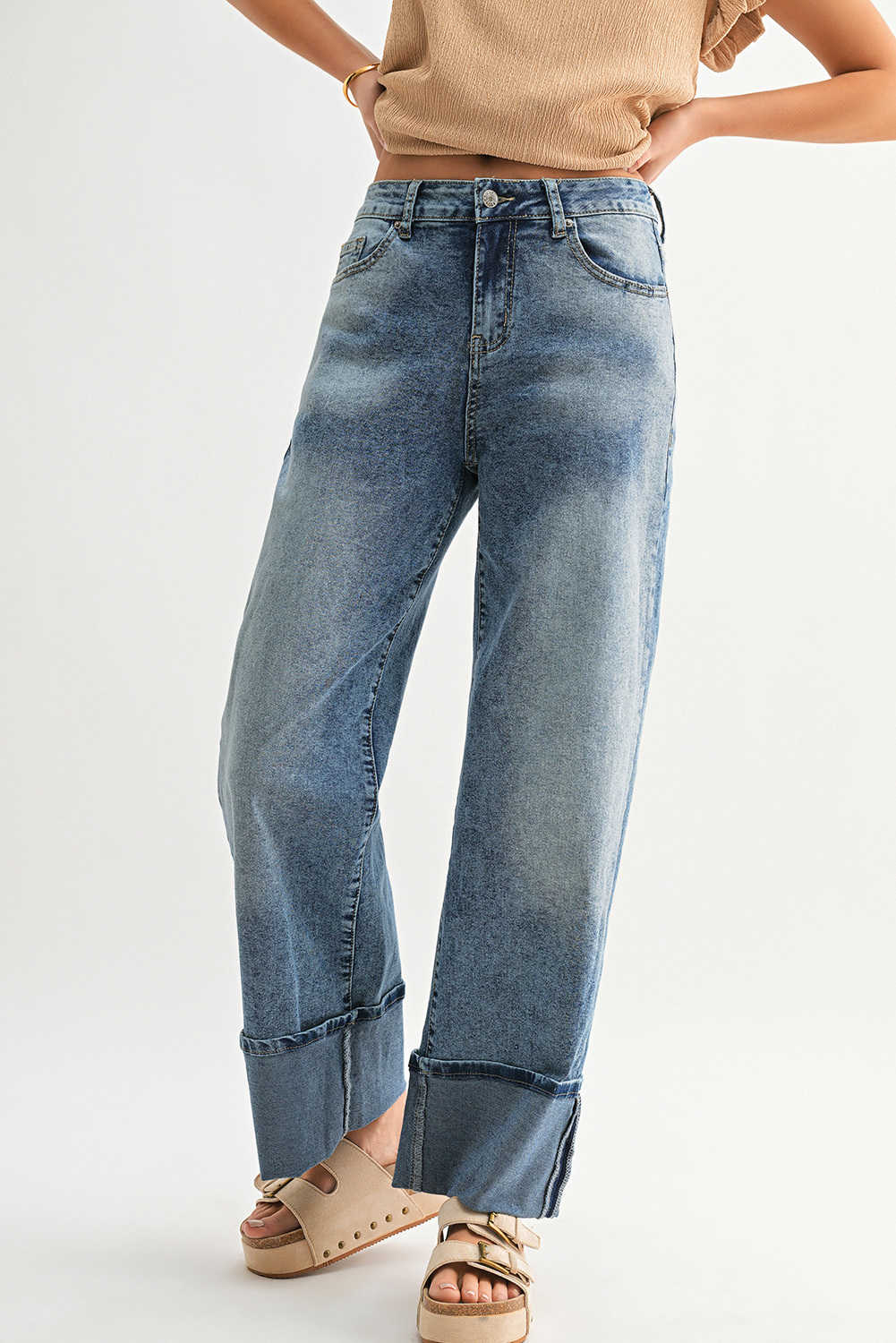 Myosotis High Rise Button Zip Fly Medium Wash Jeans