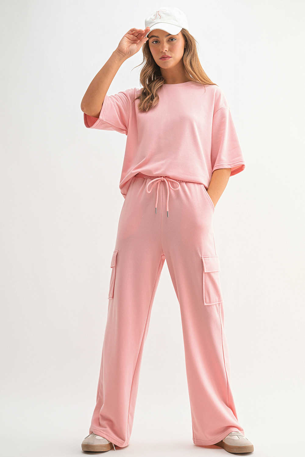 Apricot Pink Half Sleeve T-Shirt & Cargo Sweatpants Set