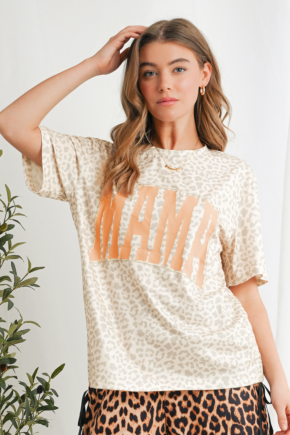 Yellow MAMA Letter Graphic Leopard Loose Tee