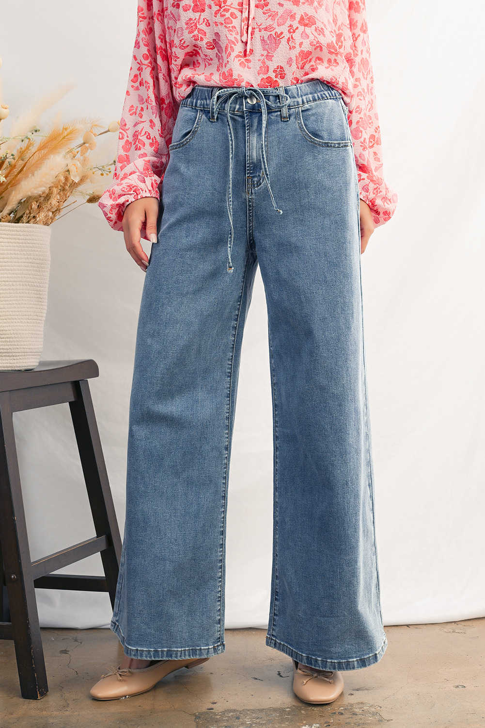 Dusk Blue Medium Wash Super Wide Leg Denim Pants