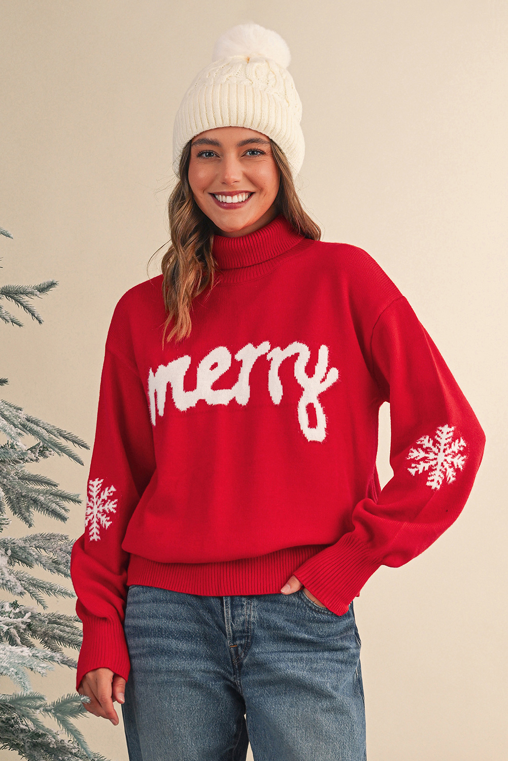 Christmas Snowflake Turtleneck Long Sleeve Sweater main image 0