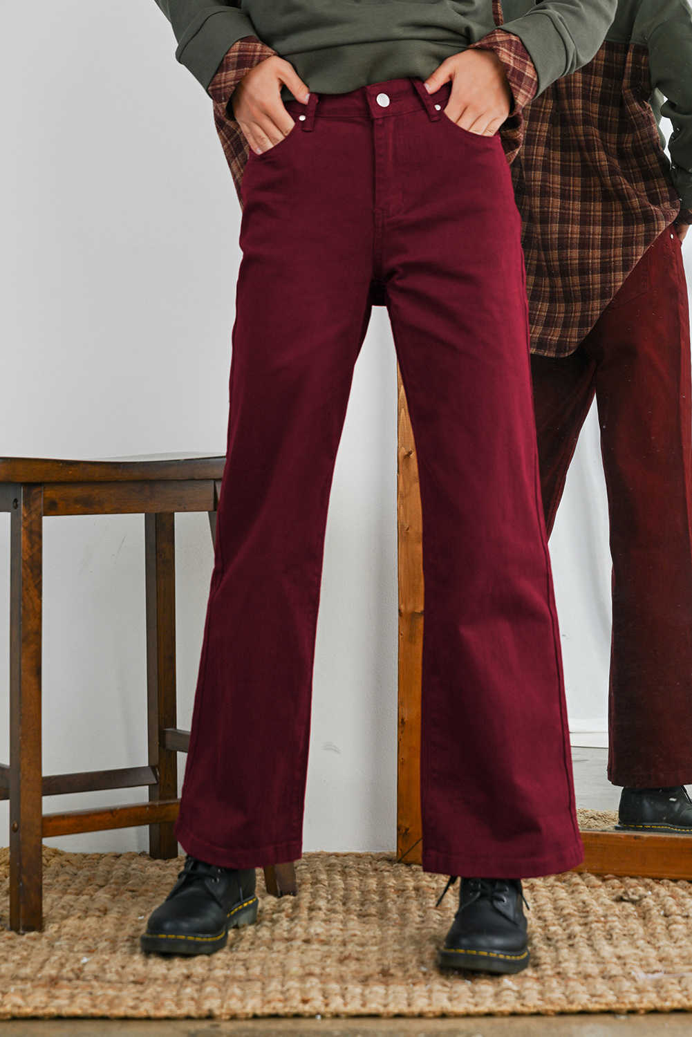 Red Dahlia Loose Straight High Waist Solid Color Jeans