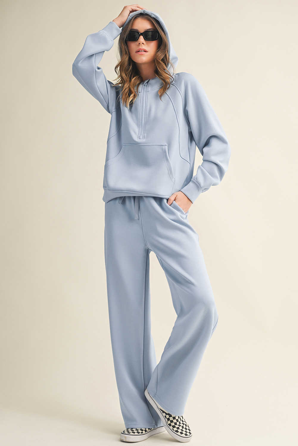 Beau Blue Half Zip Thumbhole Sleeve Hoodie Active Pants 2pcs Outfit