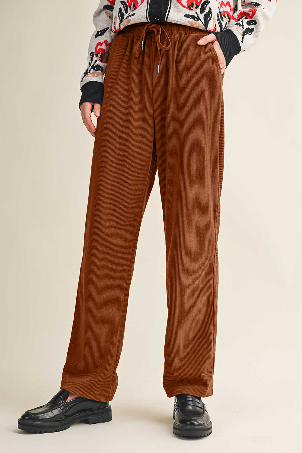 Dearlove Chestnut Drawstring Elastic Waist Casual Corduroy Pants