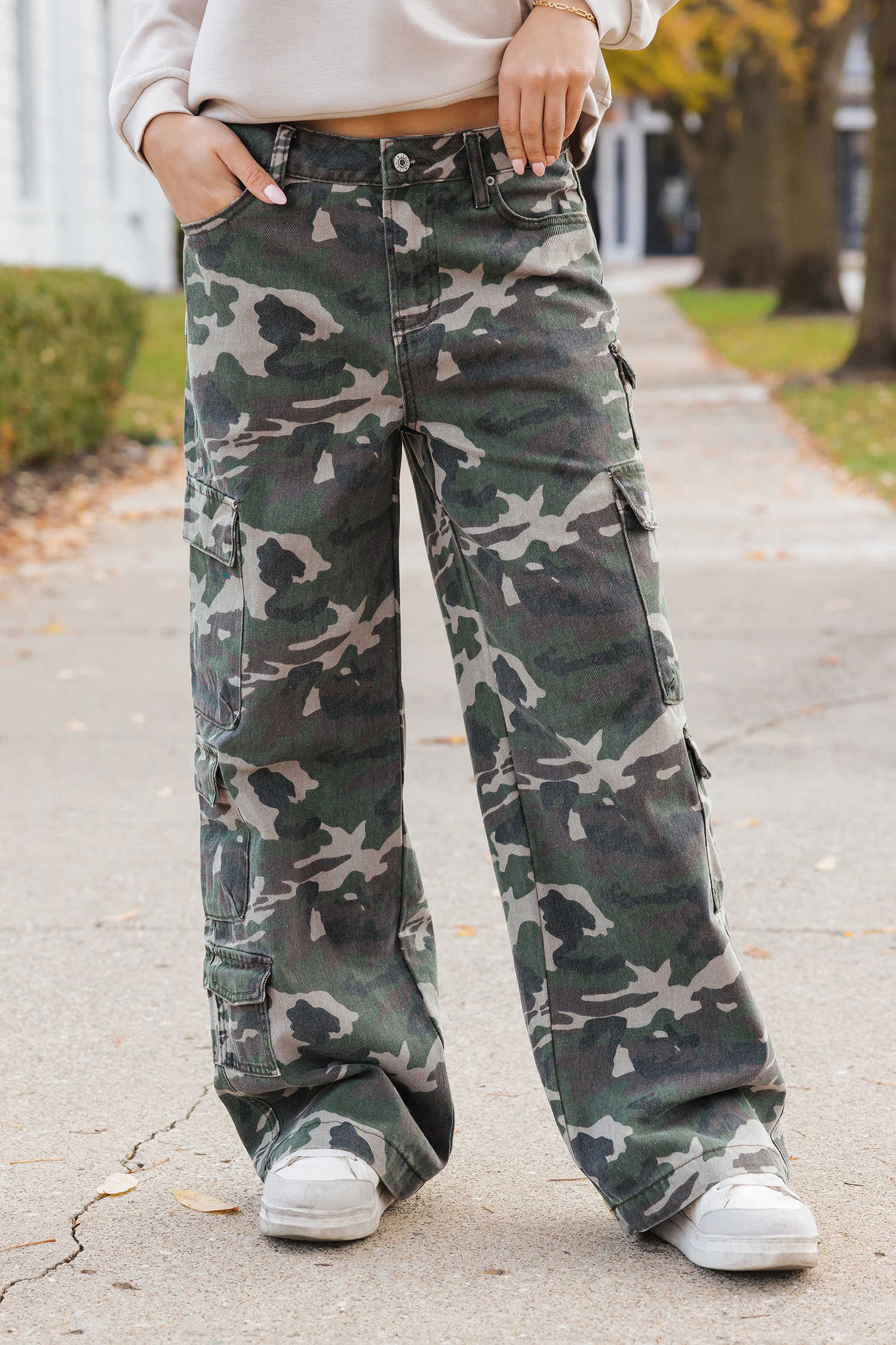 Green Camo Cargo Wide Leg Pants