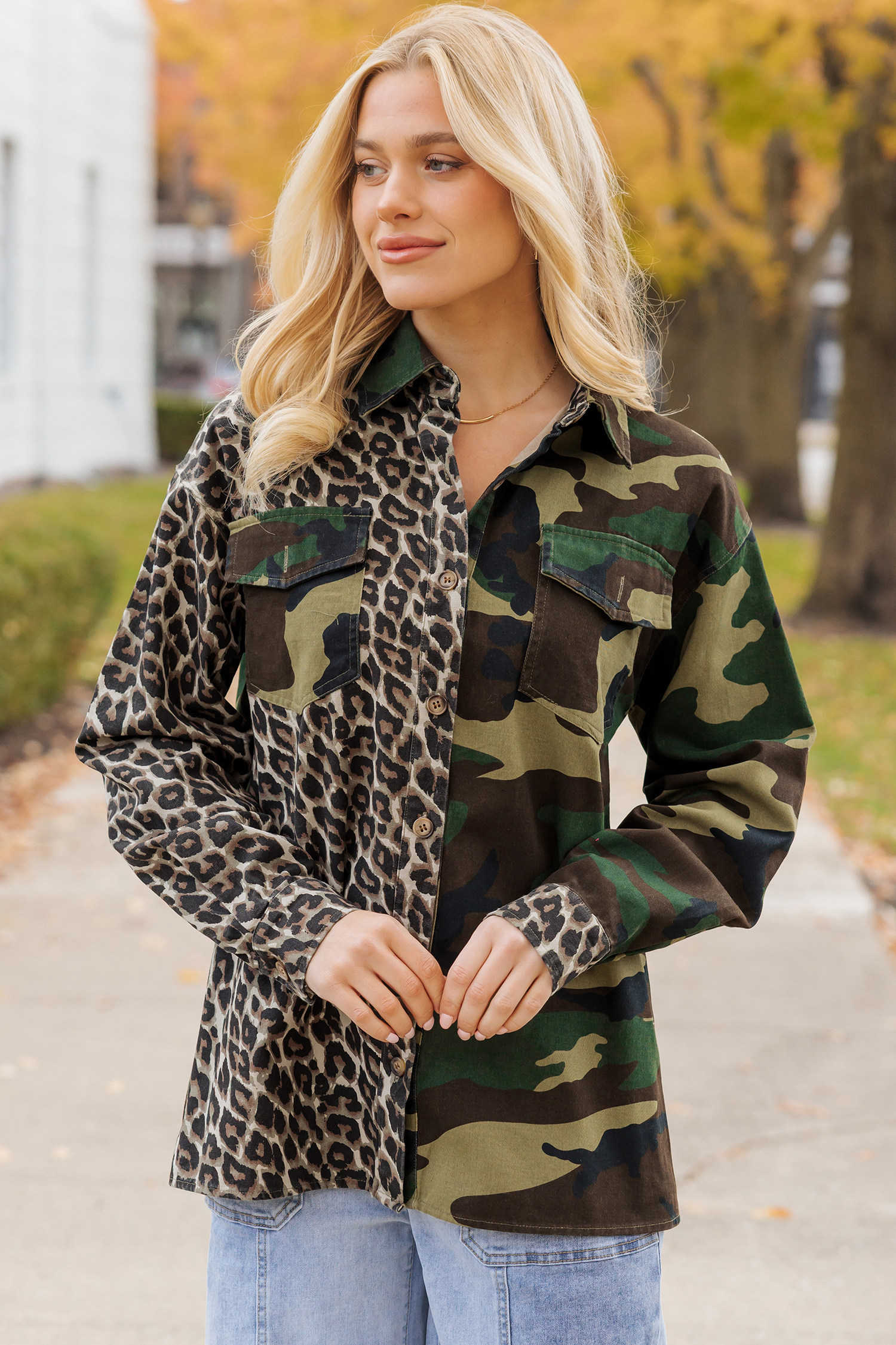Brown Leopard Camo Patchwork Oversize Shacket