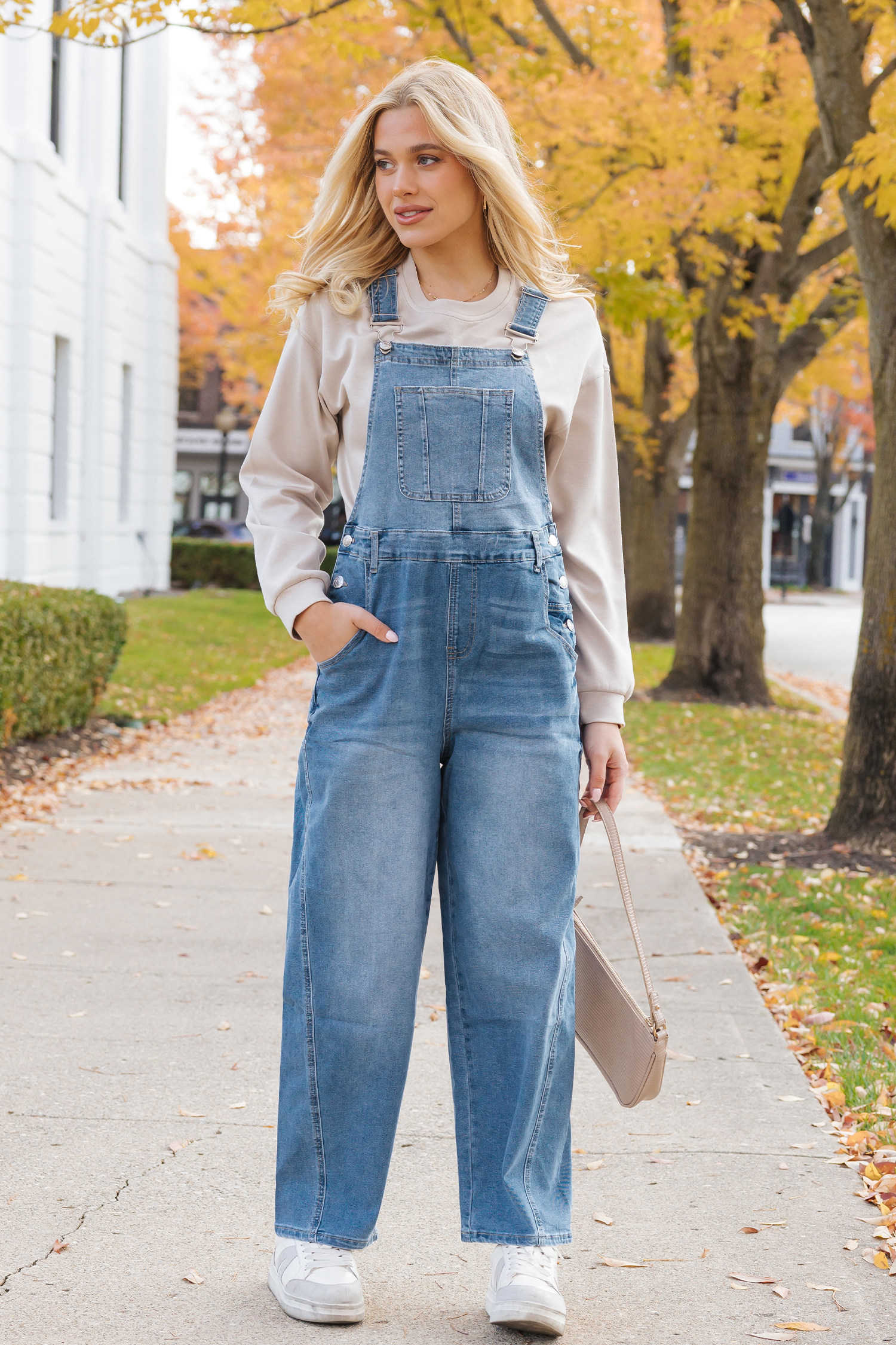 Dusk Blue Adjustable Buckle Barrel Denim Overalls