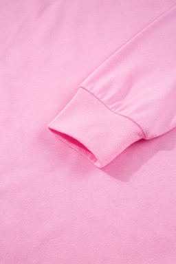 Pink Bow Sequin XOXO Letter Graphic Exposed Seam Baggy Sweatshirt