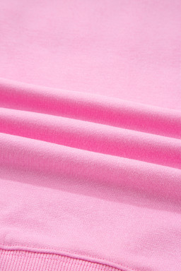 Pink Bow Sequin XOXO Letter Graphic Exposed Seam Baggy Sweatshirt