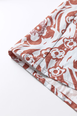 Floral Print Frilled Striped Trim Button Down Smocked Cuffs Long Sleeve Shirt