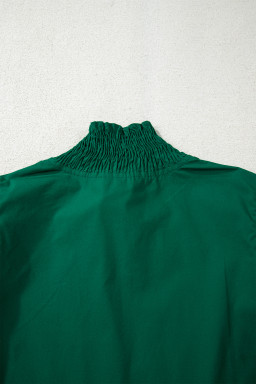 Evergreen Puffy Flounce Sleeve Leopard Trim V Neck Blouse